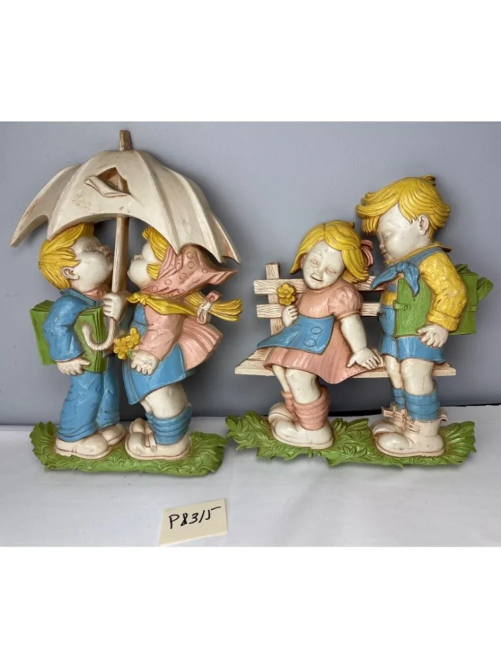 Homco Kids Wall Plaques Boy & Girl Pair Kissing Flower Scenes Adorable!